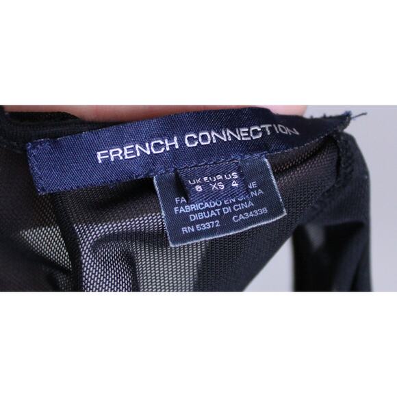 French Connection Lula Y2K style Black Panel Dress mesh sheer bodycon club XS 4 - Picture 7 of 7